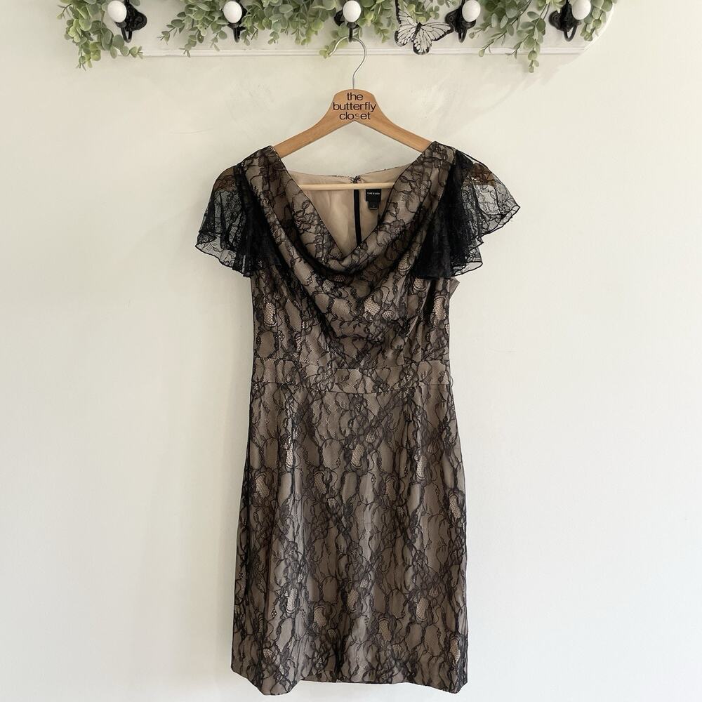 Vintage CHEQUER Bodycon Little Black Lace FormalCocktail Dress Size 2 goth